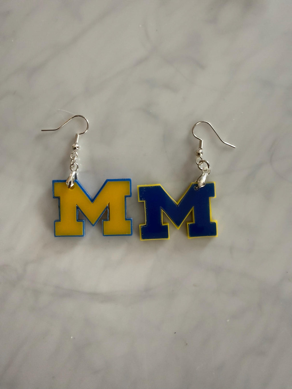 University of Michigan Maize and Blue M Earrings – Sterling Silver Hooks