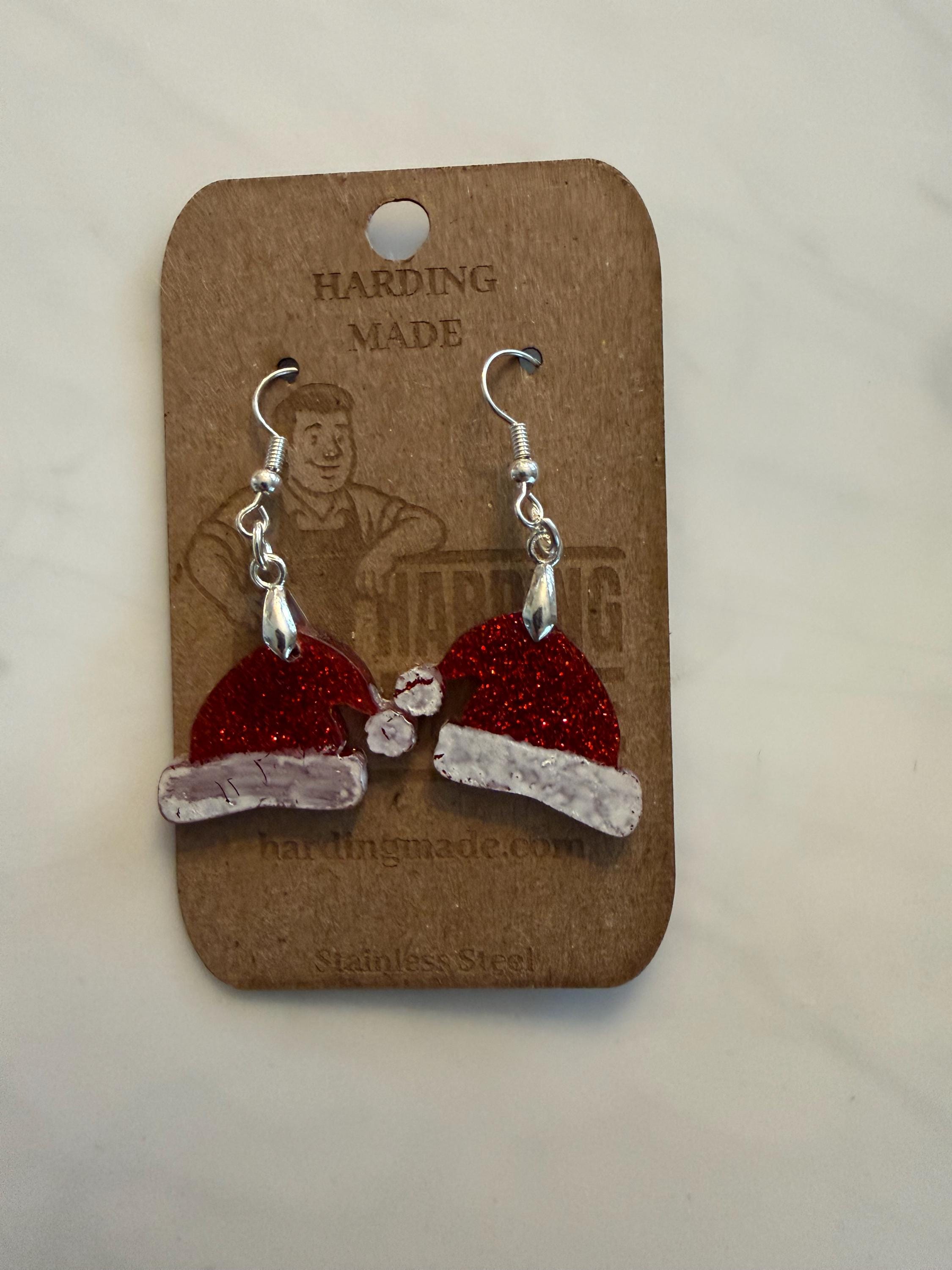 Sparkly Santa Hat Earrings