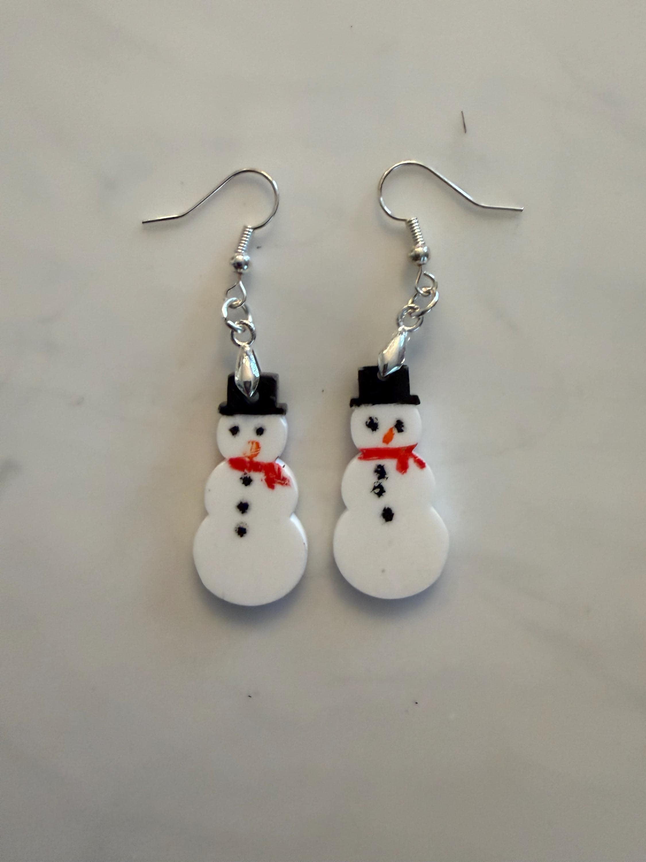 Hand Painted Snowman Earrings