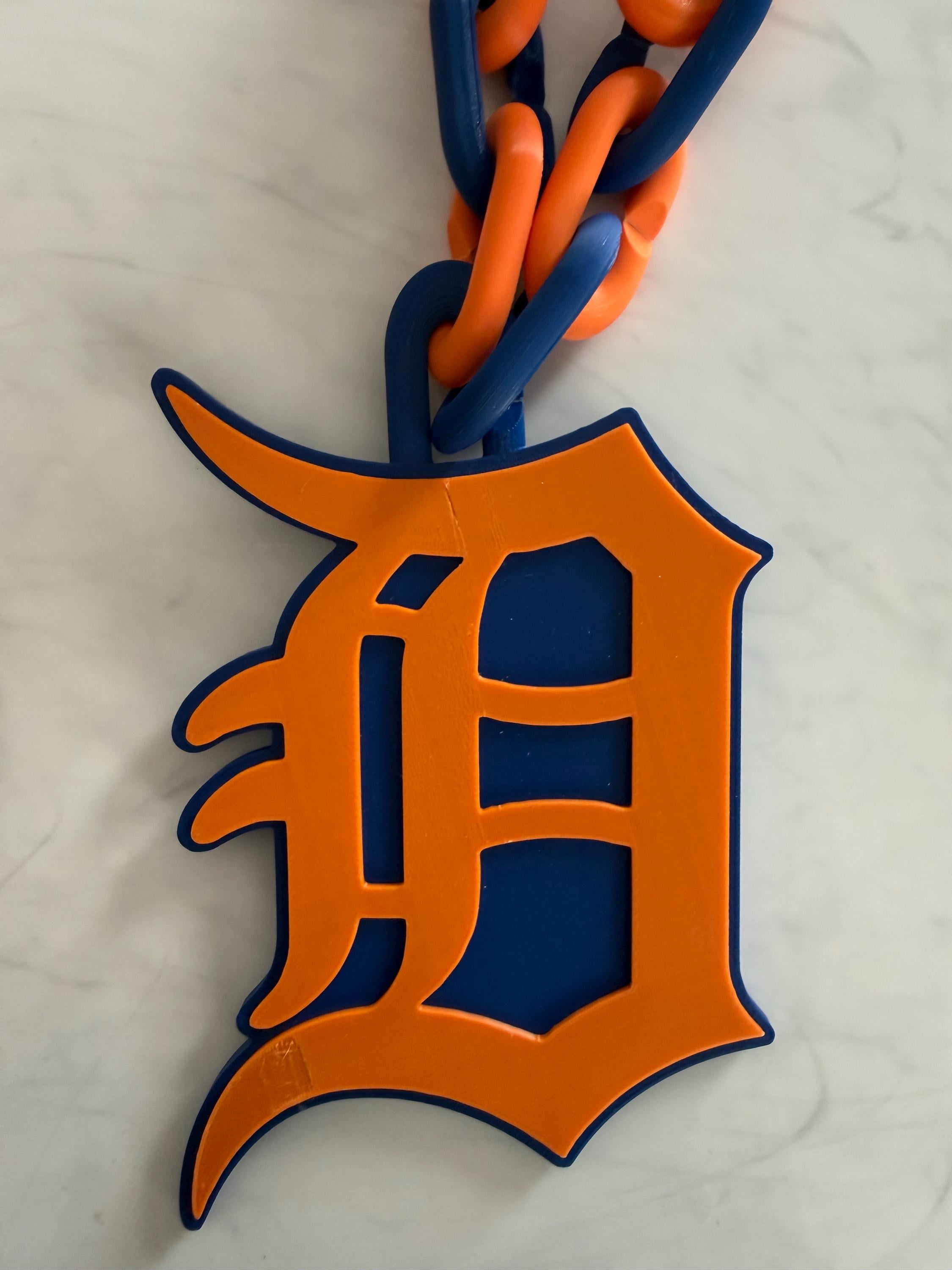 Detroit Tigers Old English D Orange and Blue 3D Printed Team Necklace