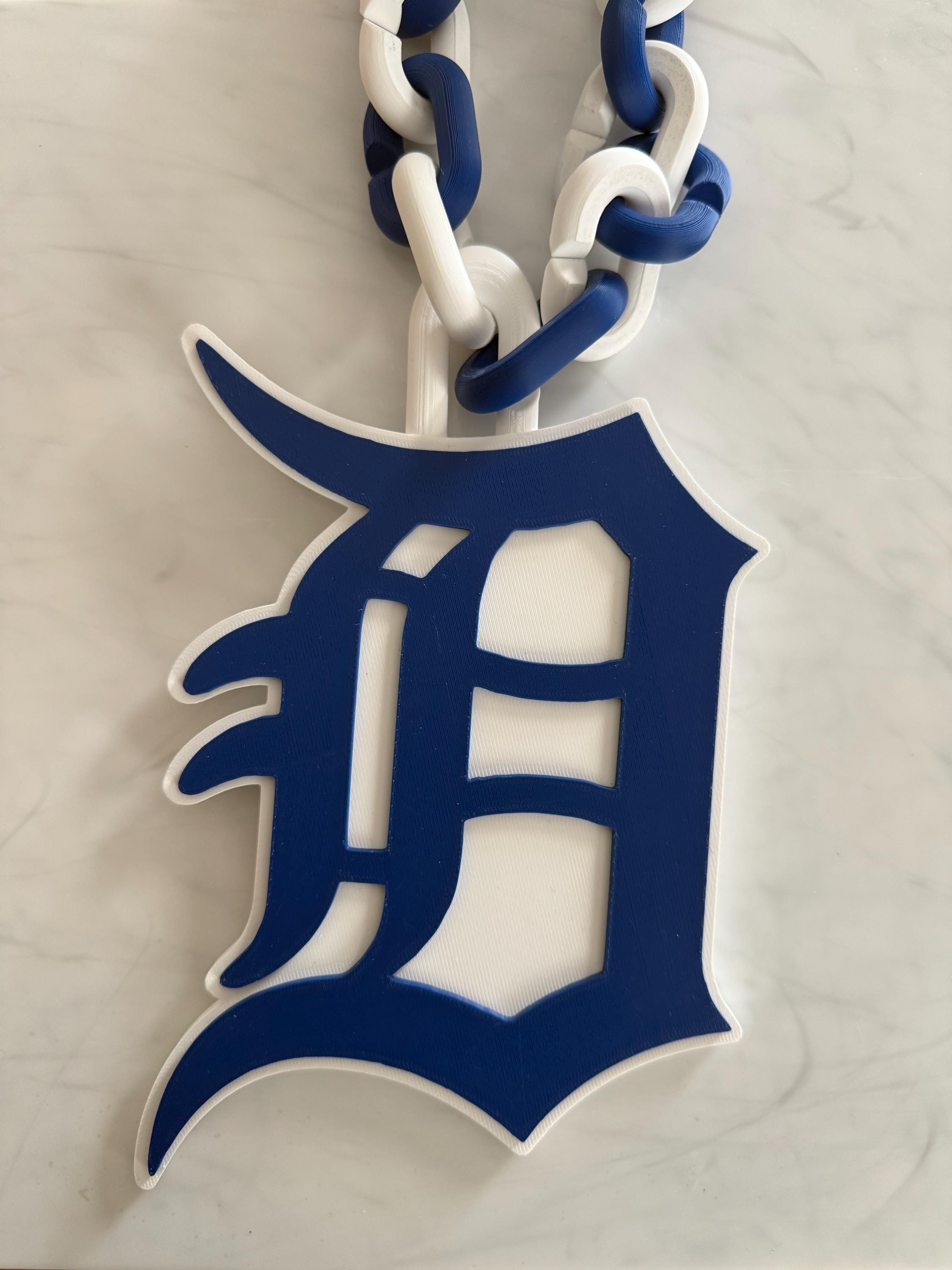 Detroit Tigers Old English D Blue and White 3D Printed Team Necklace