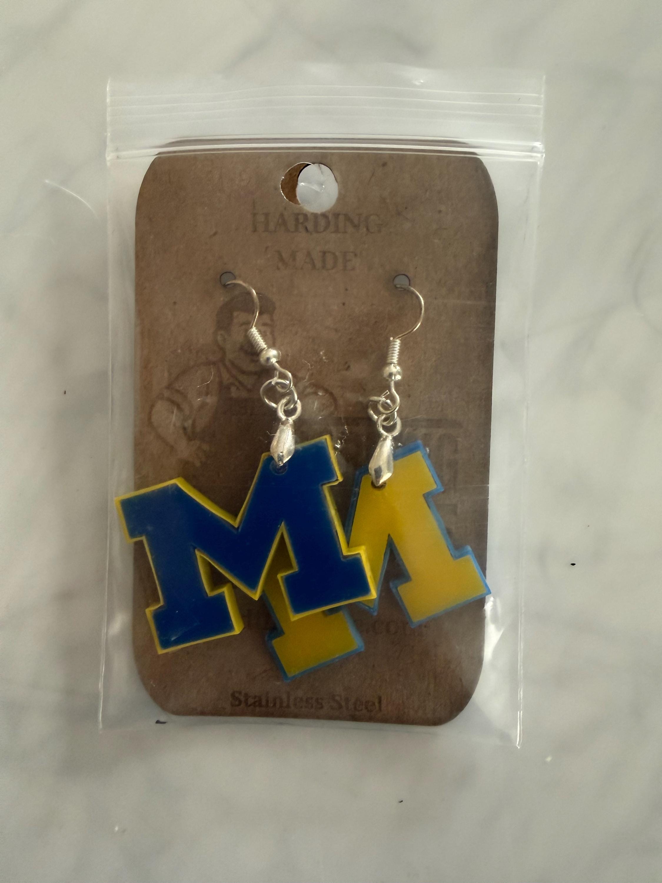 University of Michigan Maize and Blue M Earrings – Sterling Silver Hooks