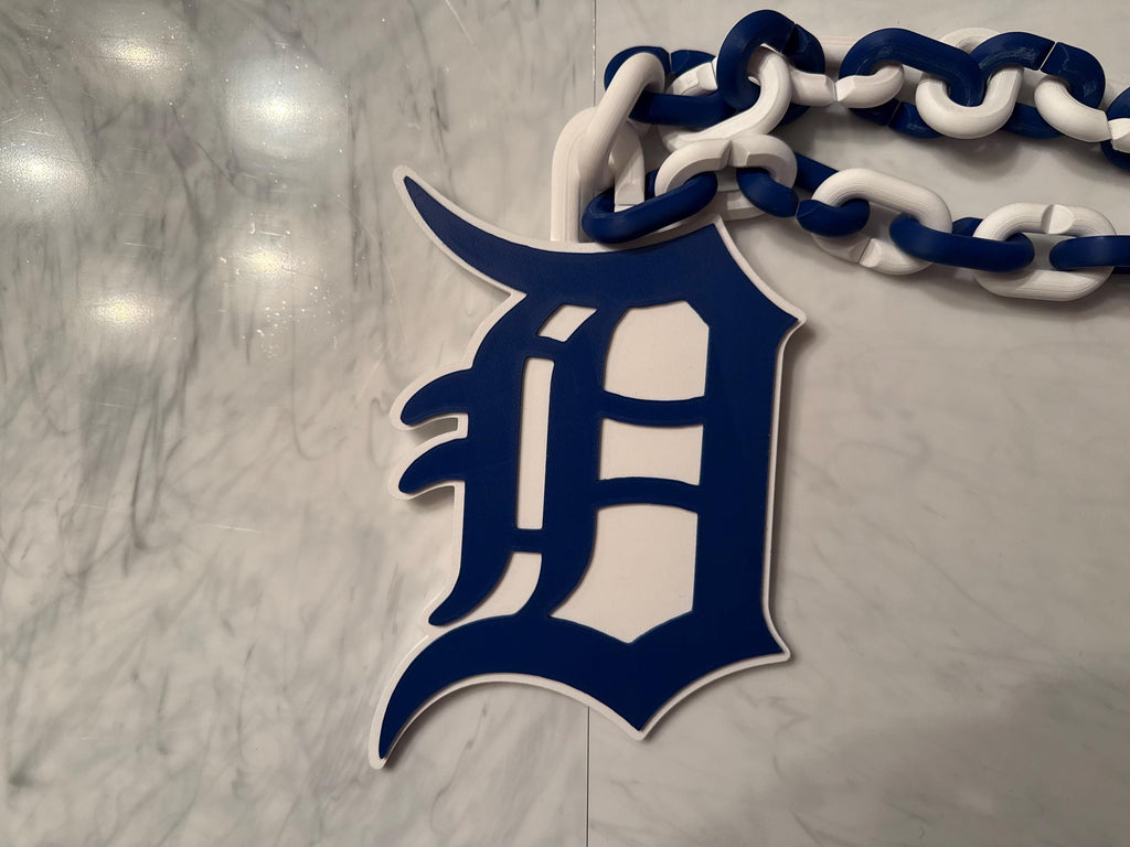 Detroit Tigers Old English D Blue and White 3D Printed Team Necklace