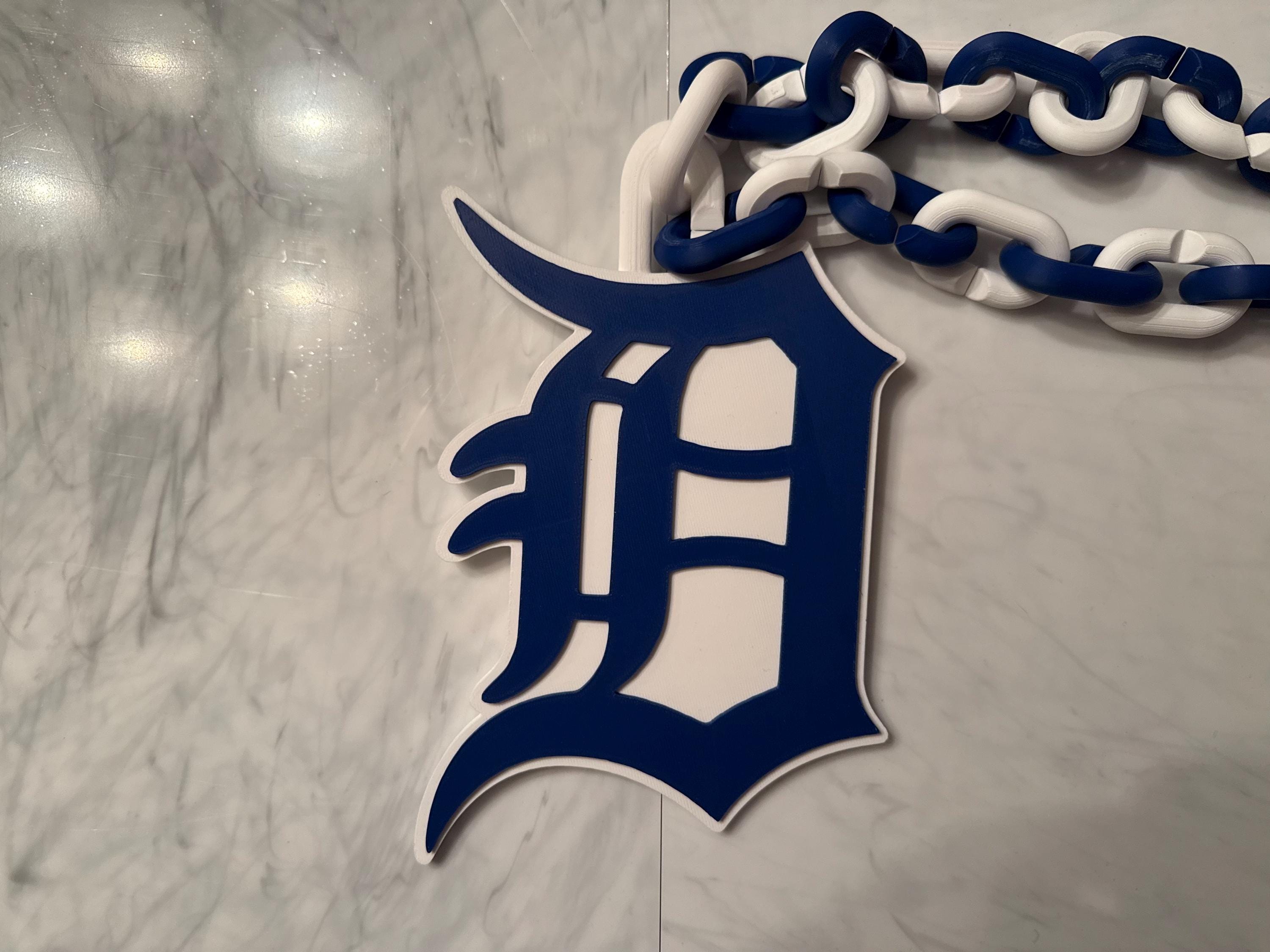 Detroit Tigers Old English D Blue and White 3D Printed Team Necklace