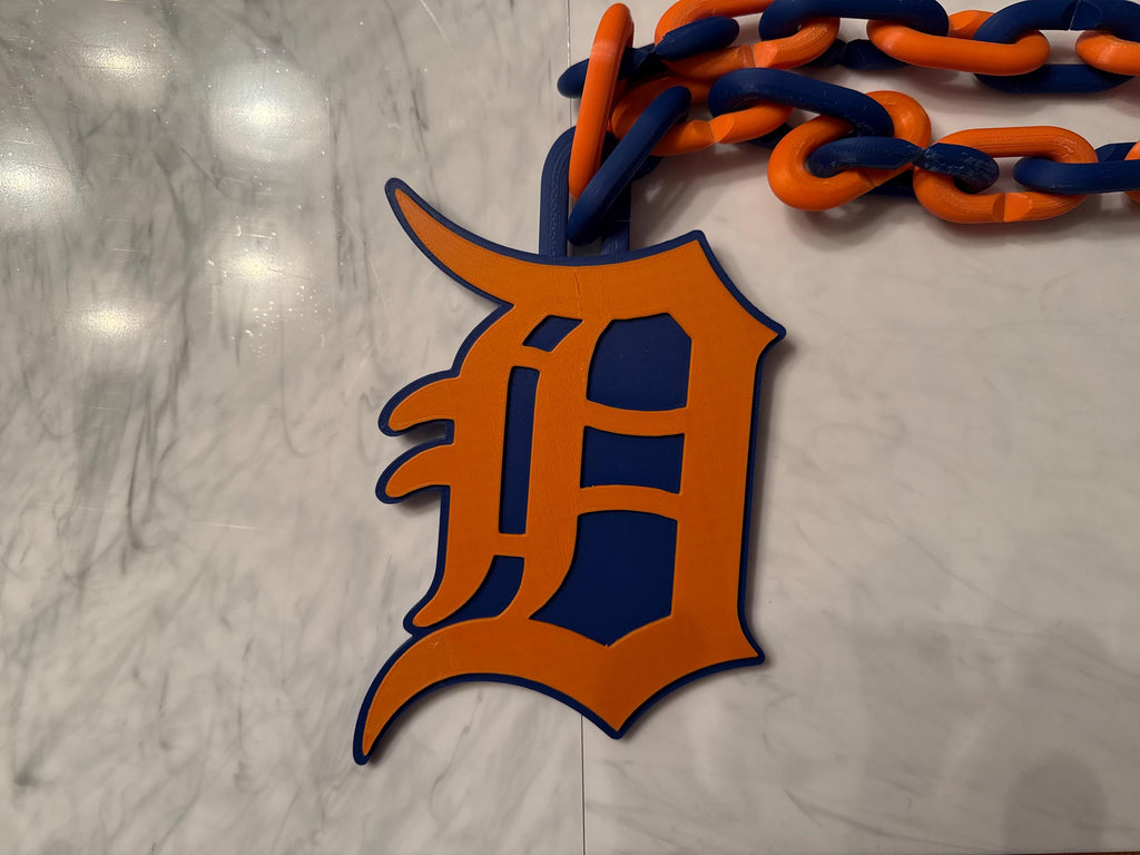 Detroit Tigers Old English D Orange and Blue 3D Printed Team Necklace