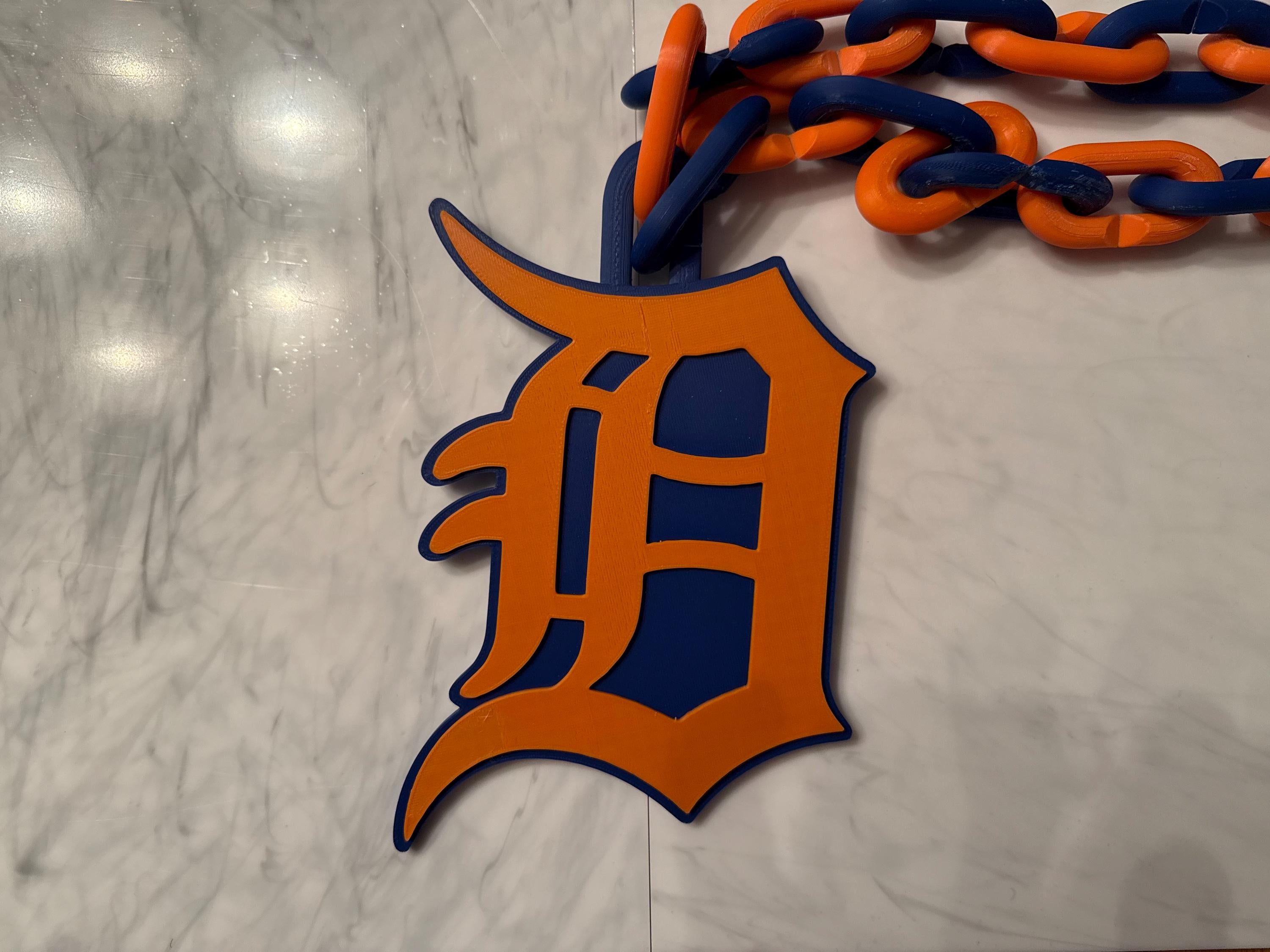 Detroit Tigers Old English D Orange and Blue 3D Printed Team Necklace